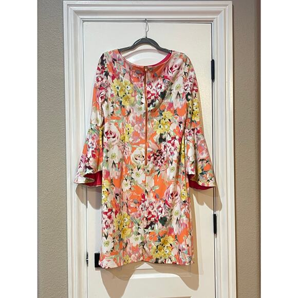 Shelby & Palmer Floral 3/4 Bell Sleeve Hippie Sheath Dress Size 14 - Picture 3 of 9